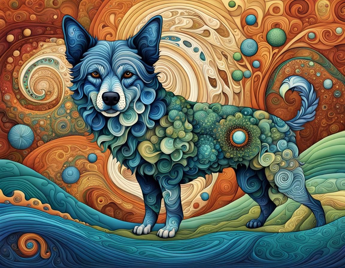 Abstract Earth Home with Dogs in Fractal Art