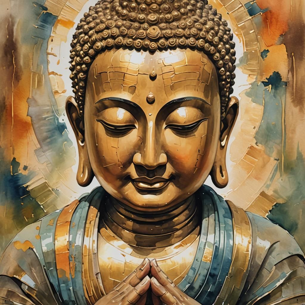 Impressionist Buddha Portrait in Golden Light