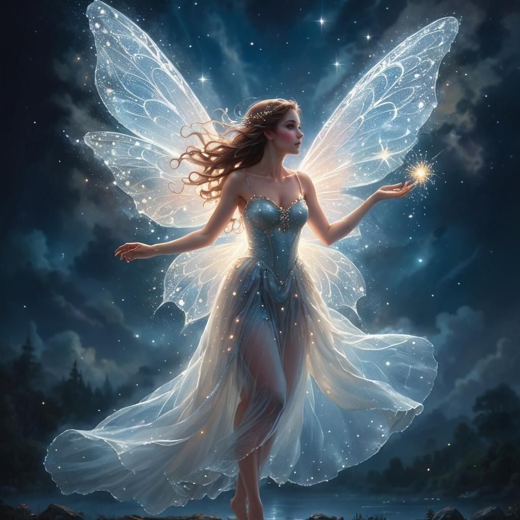 Ethereal Fairy in a Sparkling Night Sky