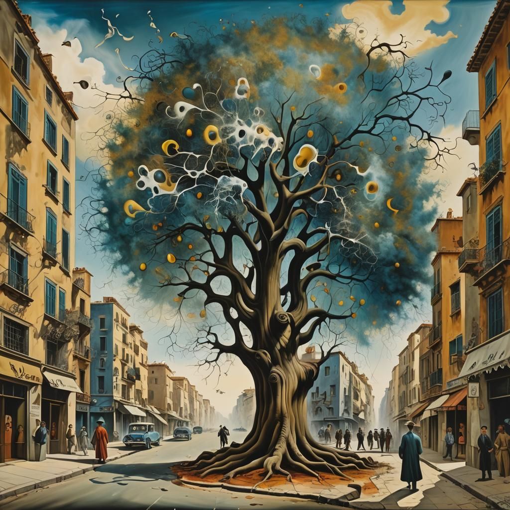 Surreal Tree Bends in Wind, Dali Style