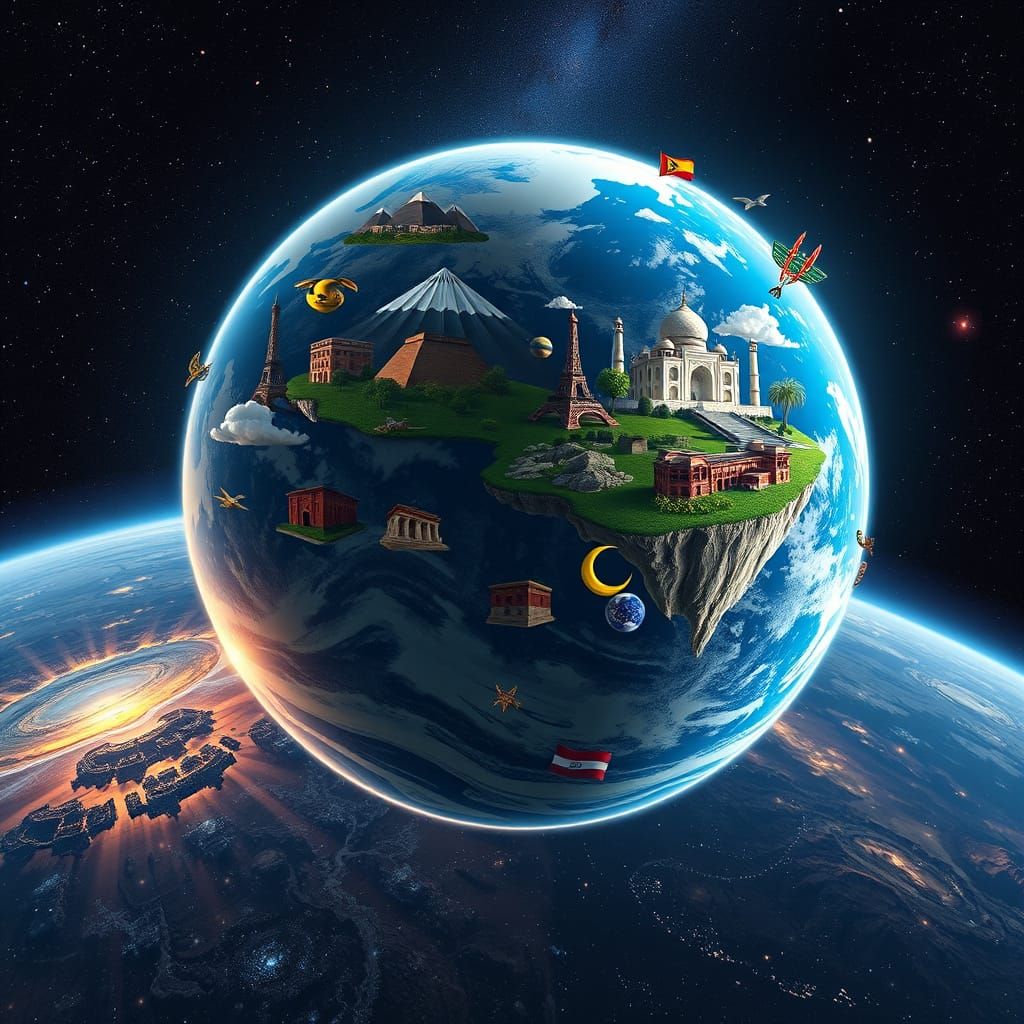 Earth From Space Displaying World Landmarks