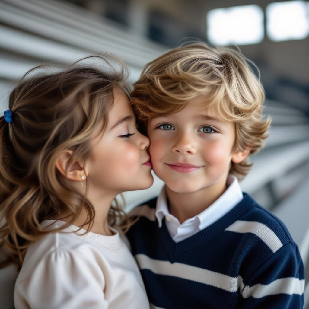 Young Couple Shares Kiss on Gym Bleachers