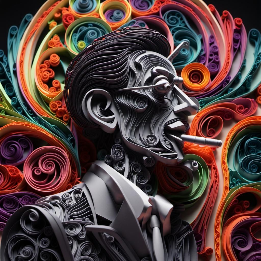 Hyper-Color Noir Jazz Scene with Quilling Patterns