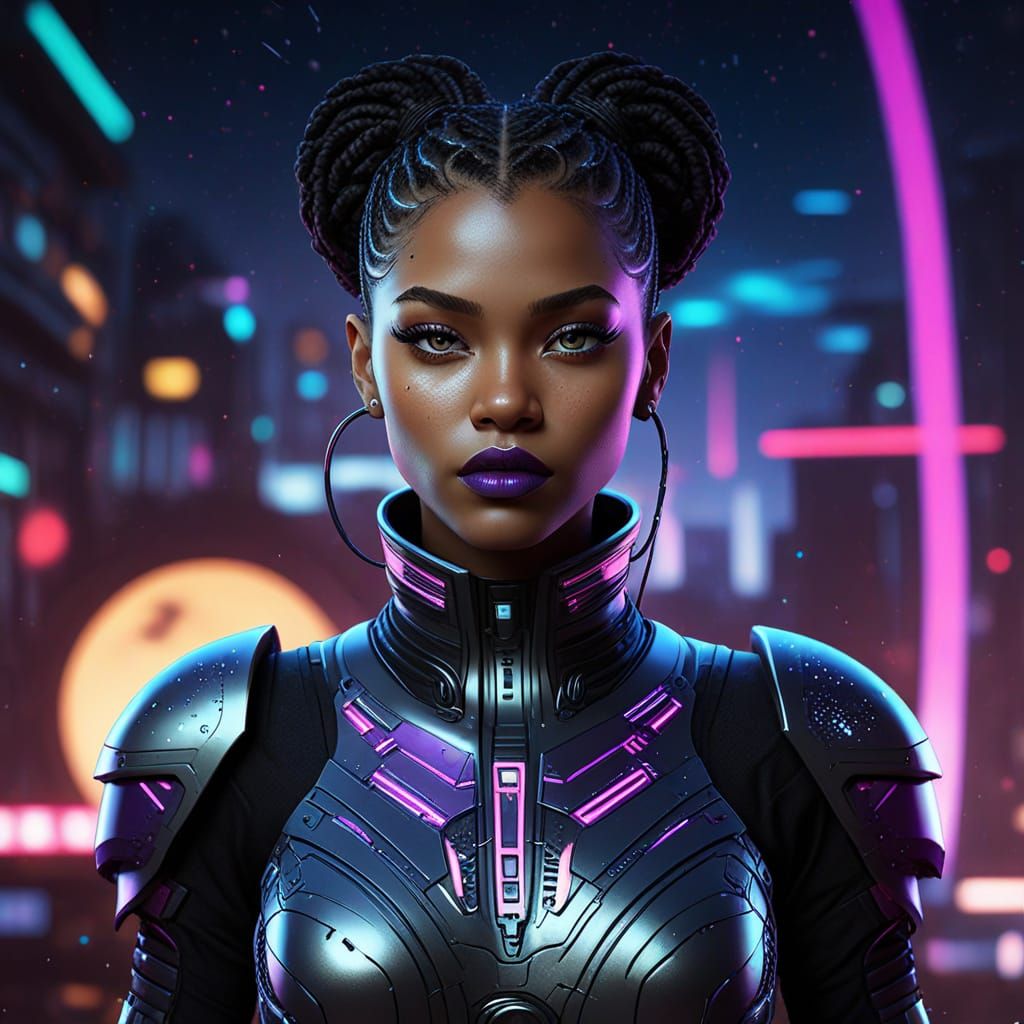 Glowing Cyberpunk Portrait in Monochromatic Hues