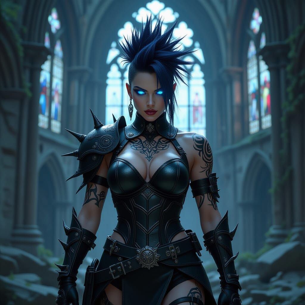 Demonic Woman in Gothic Ruins, Dark Fantasy Concept Art