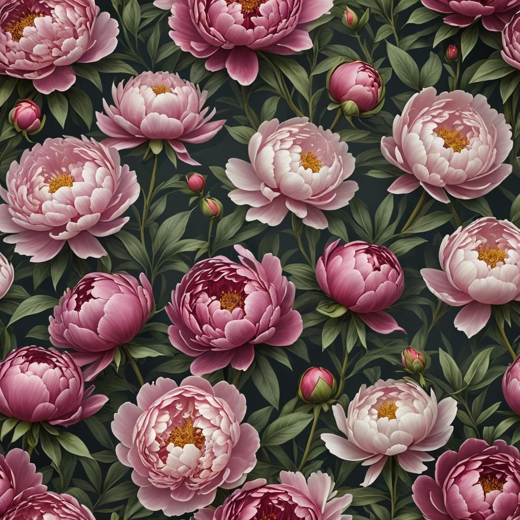 Lush Peonies in Detailed Matte Painting