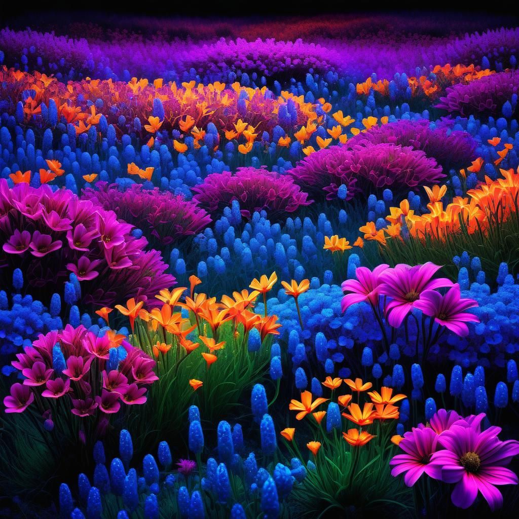 Ethereal Glow: Vibrant Field of Colorful Flowers