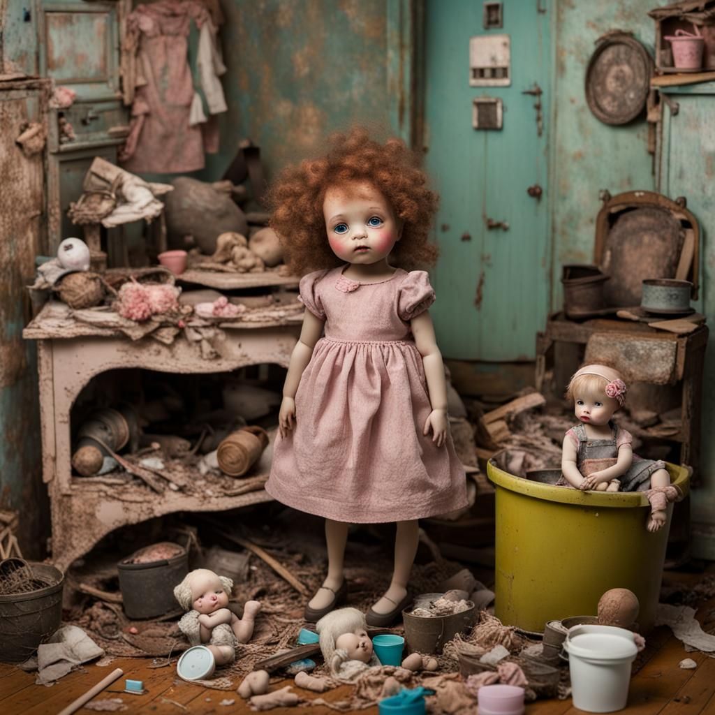 Cute Garbage Moppet Living Dolls in Playroom