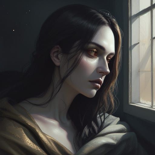 Moody Dark Fantasy Person Awake in Bed