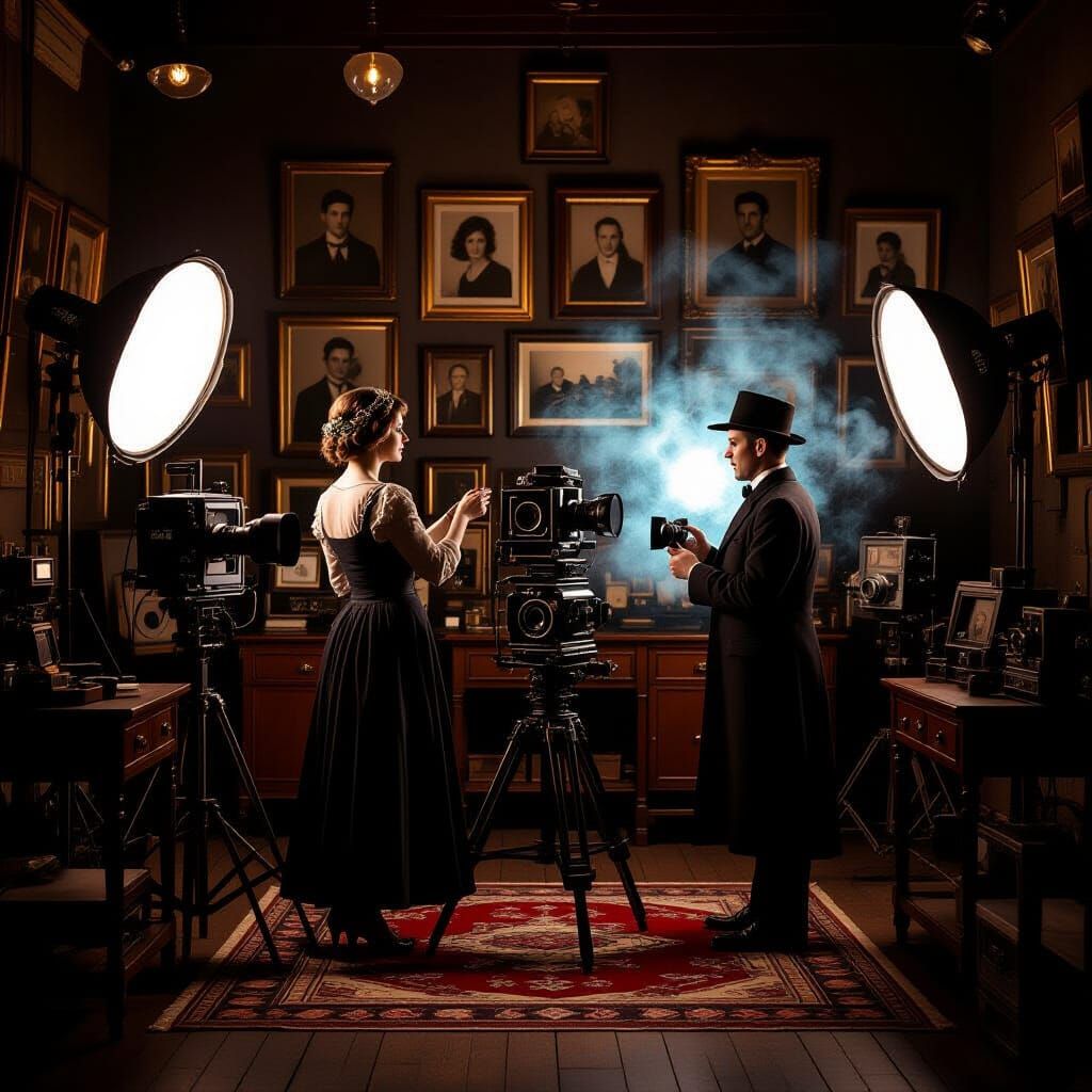 Vintage Photographer in Dreamlike Studio with Family History