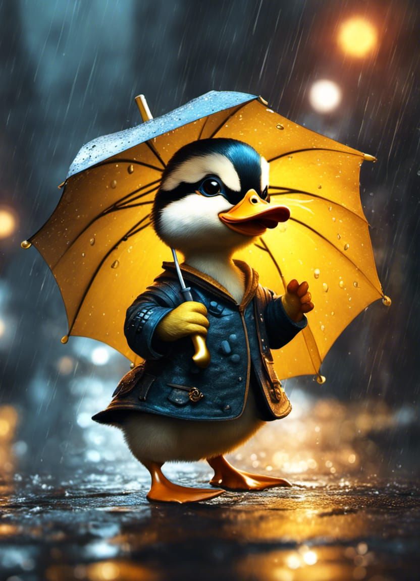 Anthropomorphic Duckling with Umbrella, Fantasy Art