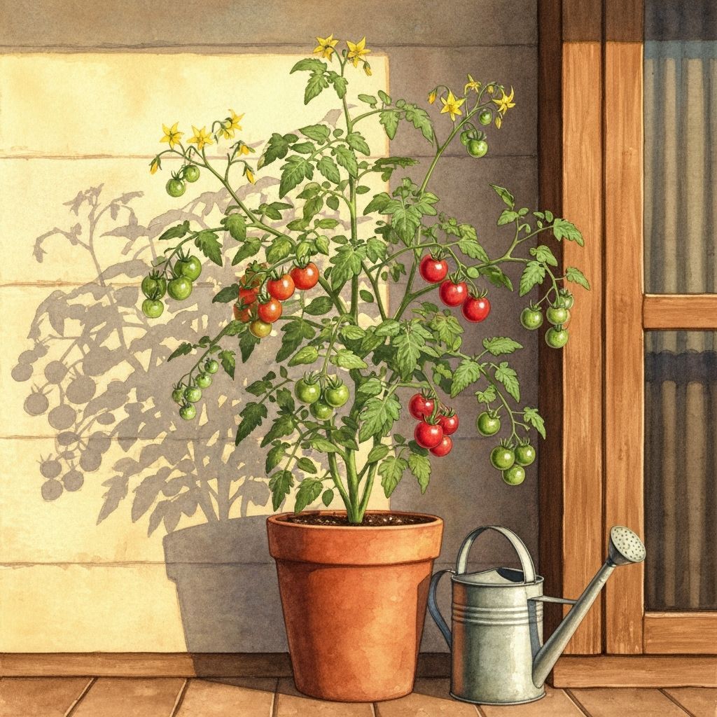 Sunlit Cherry Tomato Plant Watercolor Painting