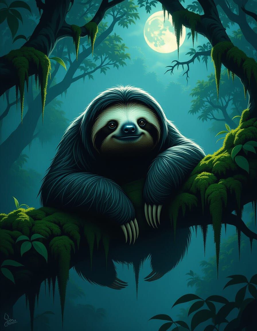 Dark Fantasy Sloth in Shadowed Forest