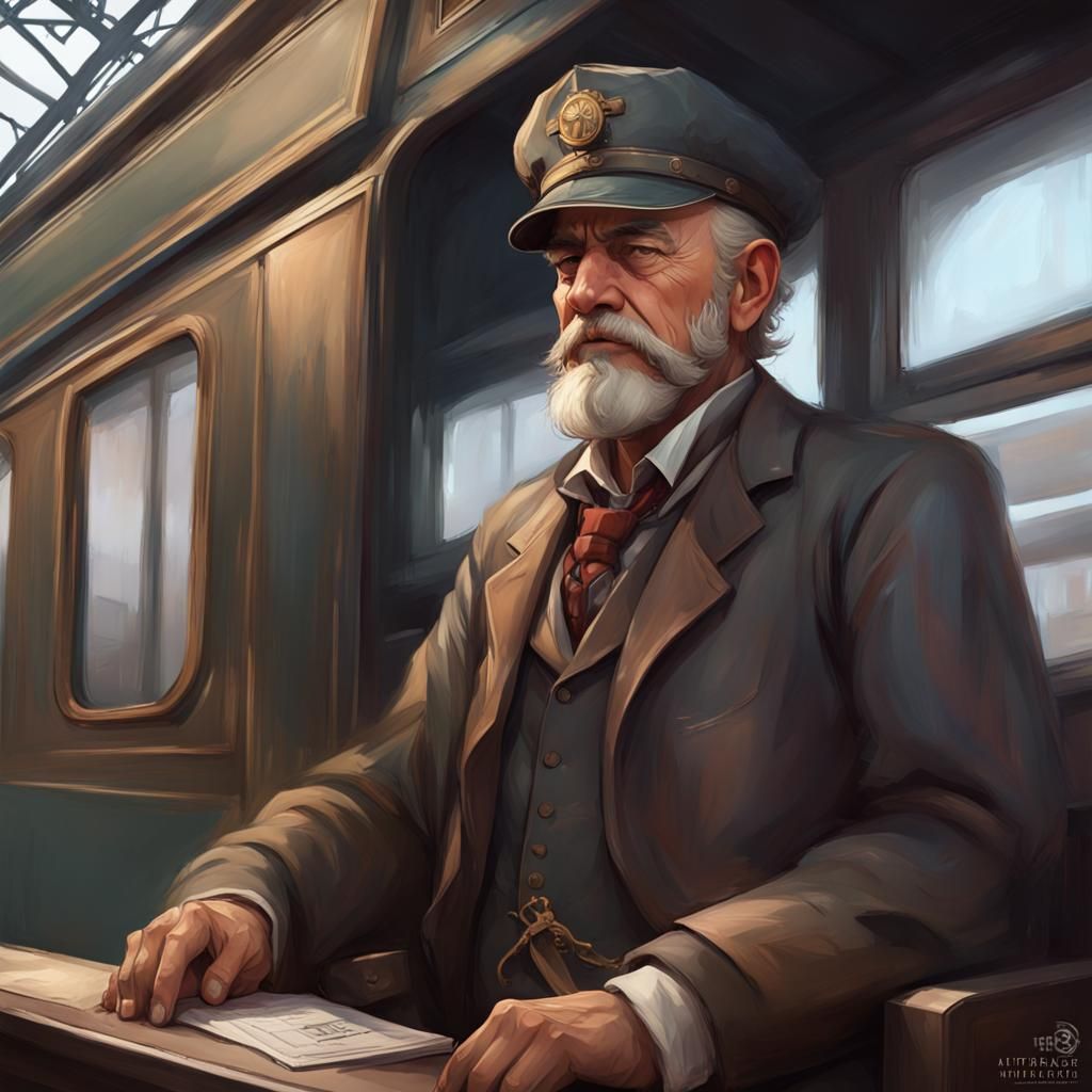 Train Engineer and Grandson: Hyperdetailed Portrait