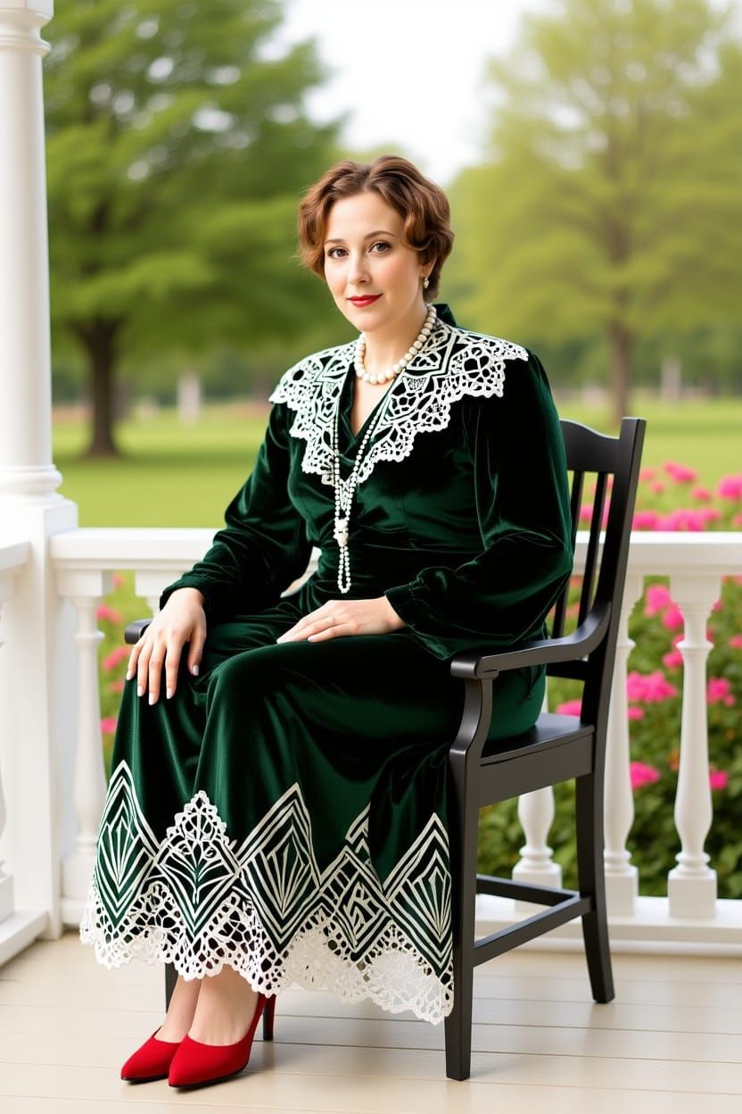 Woman Sitting in Veranda Garden Chair