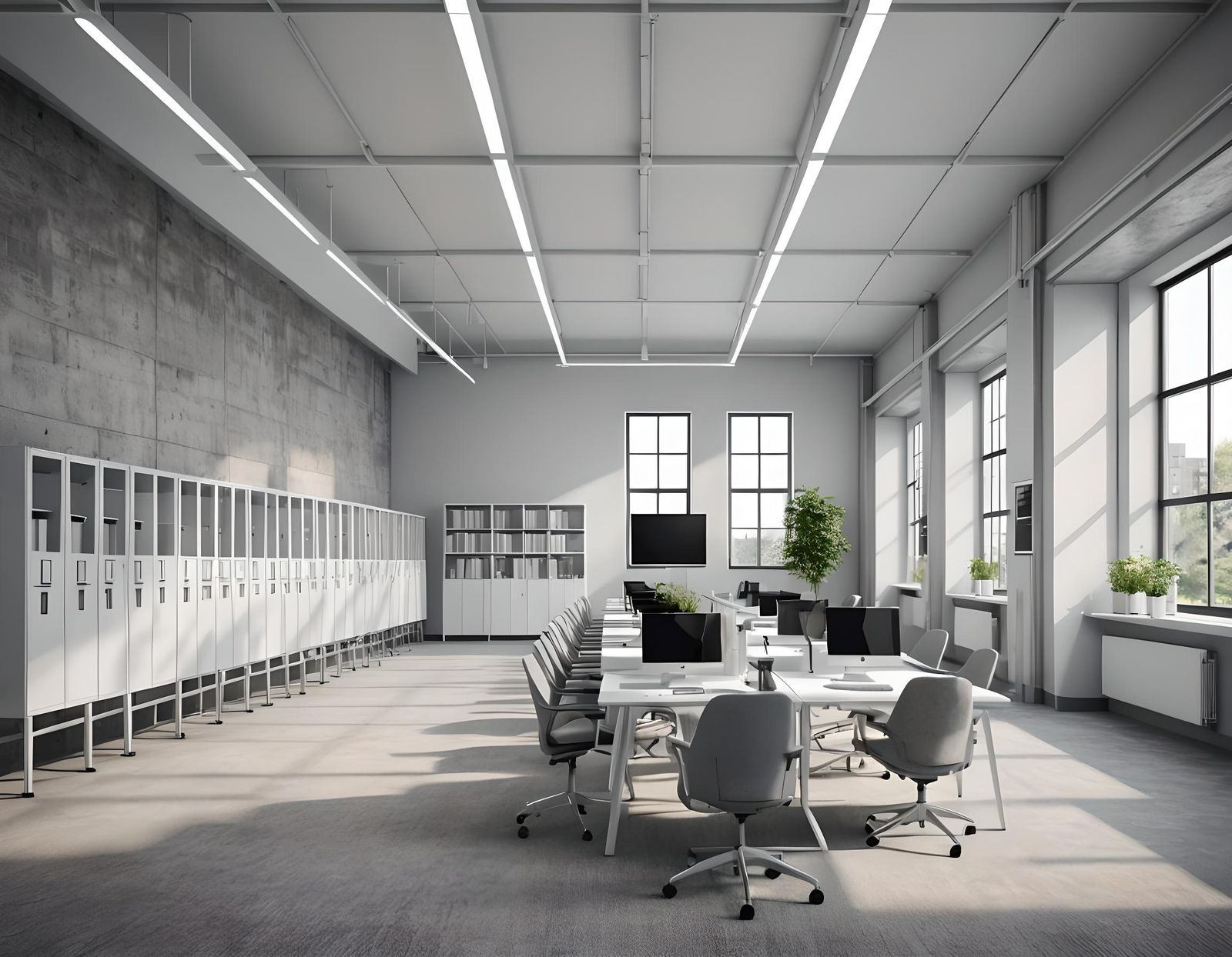 Modern Open Office Space in 3D Rendering