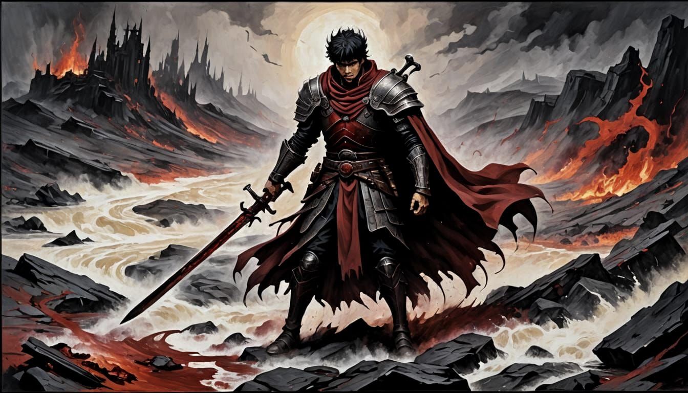 Legendary Blood Sword in Oil Painting Style