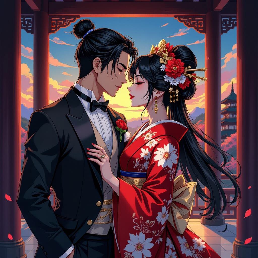 Forbidden Love: Bodyguard and Queen in Anime Art Style