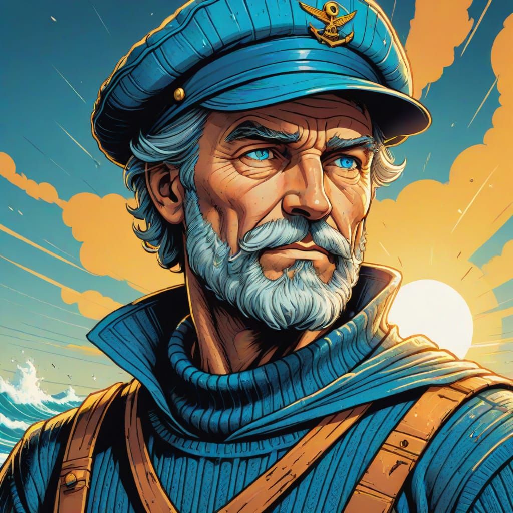 Weathered Sailor in Retro Comic Book Style