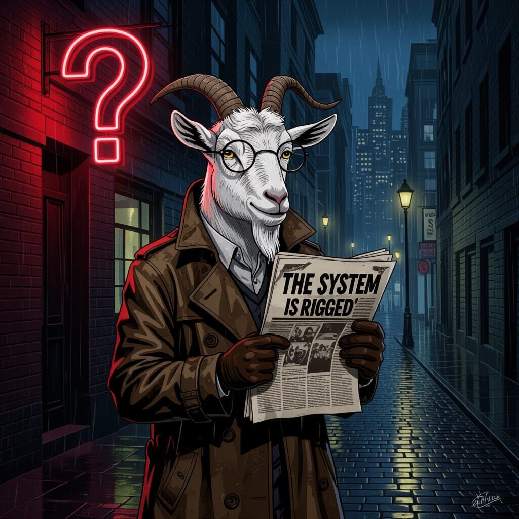 Goat Detective in Noir Cityscape