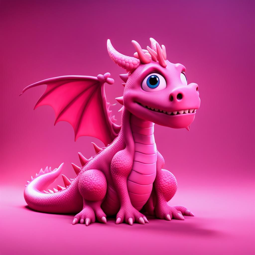 Crying Pink Dragon in 3D Digital Art