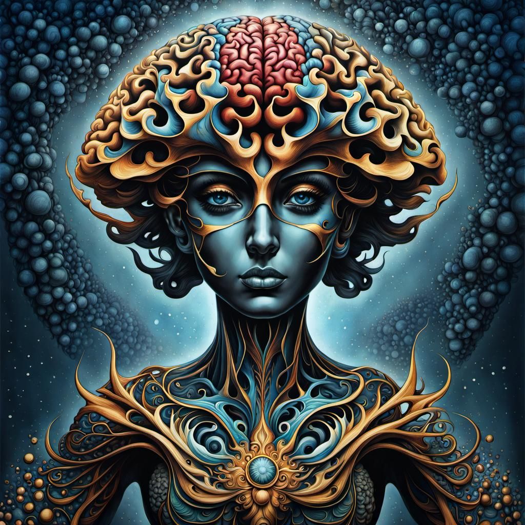 Victorious Brain Portrait in Surreal Fractal Art