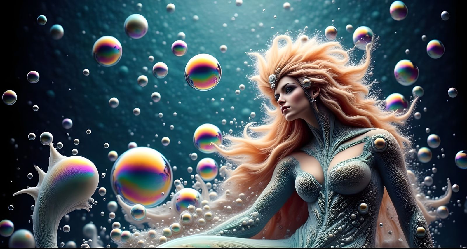 Underwater Mermaid Fantasy with Iridescent Bubbles