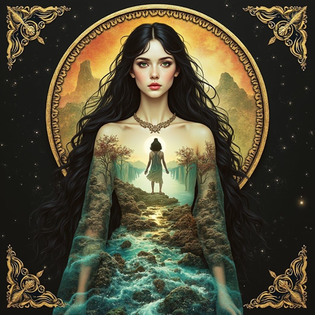 Surrealistic Portrait of a Woman in a Cyberpunk Galaxy