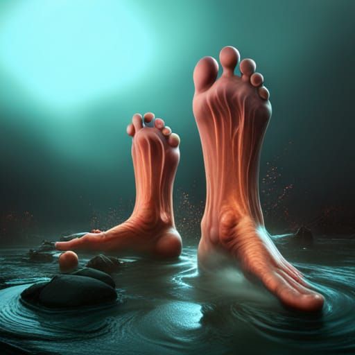Detailed Matte Painting of Feet in Deep Color
