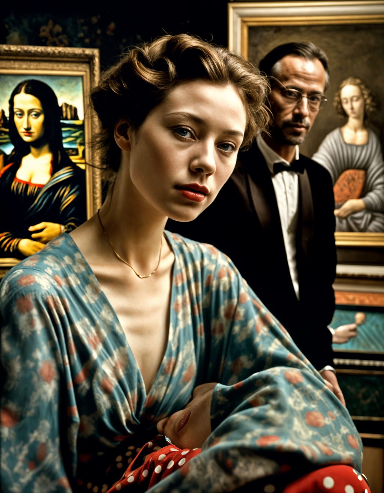 Happy Couple at Art Museum: Hyperrealistic Photography