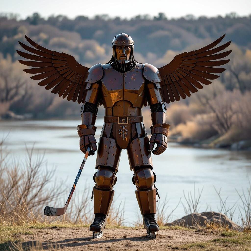 Keeper of the Plains in Hockey Gear