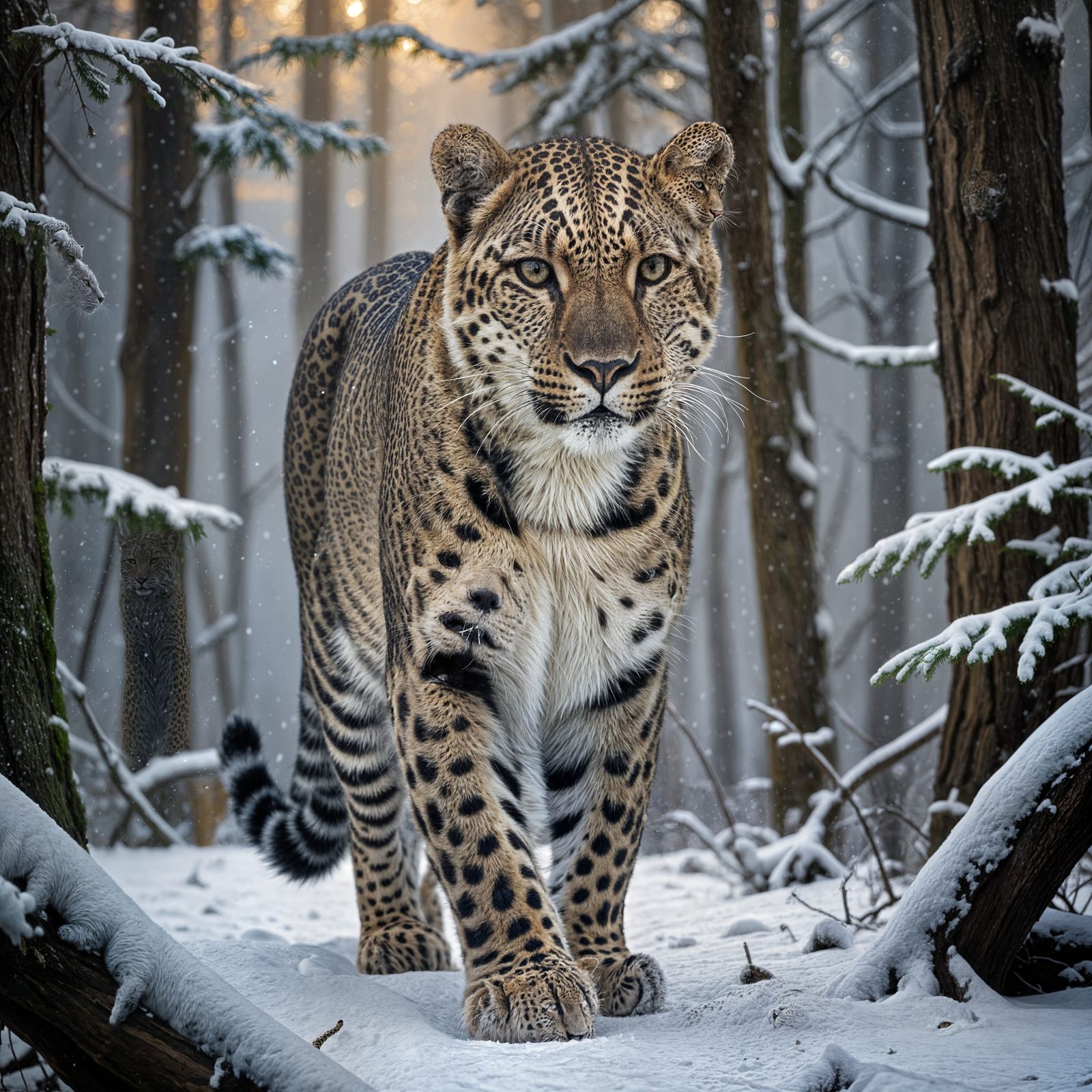 Majestic Snowy Leopard Embarks Through Himalayan Mist