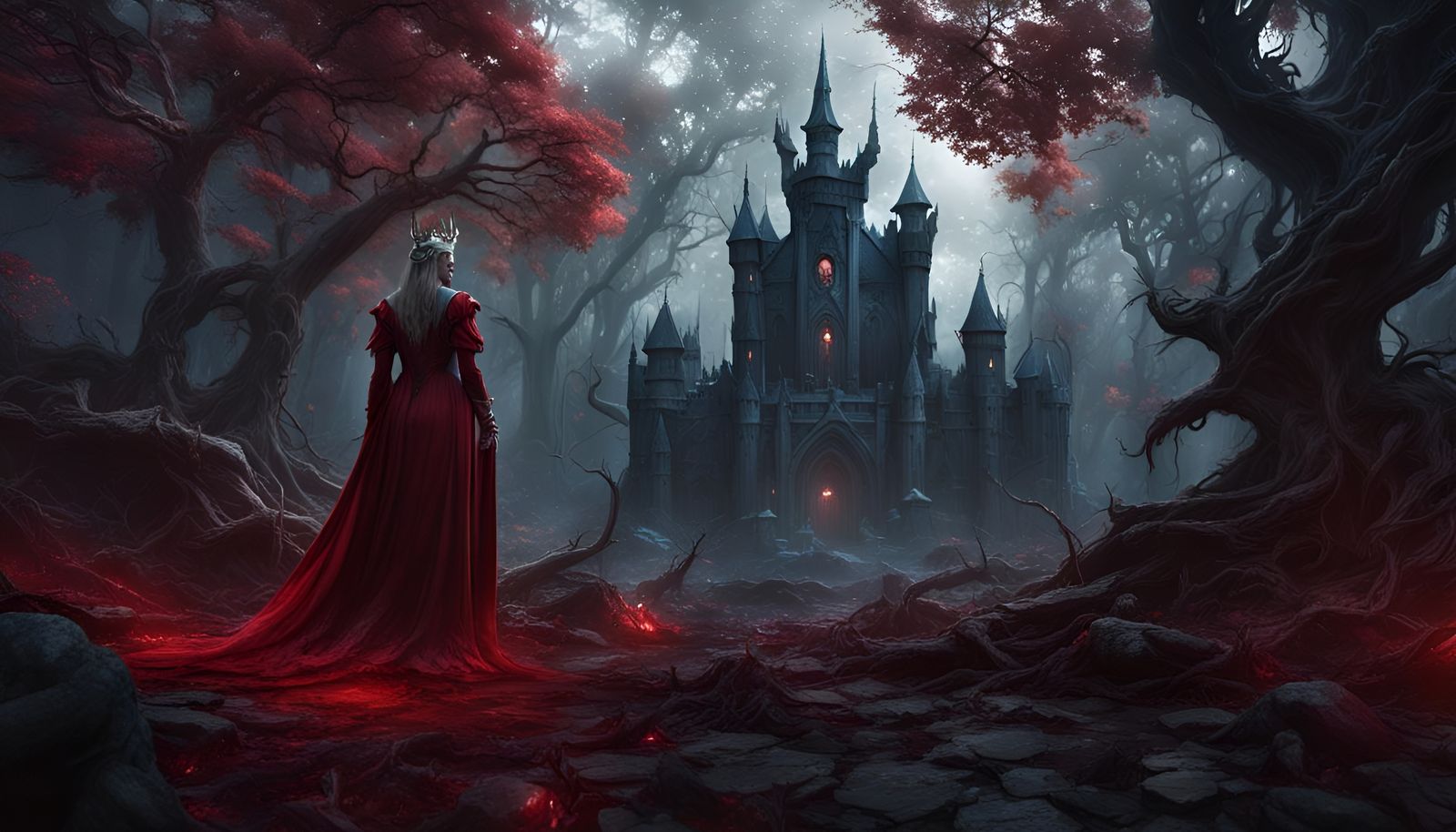 Evil Fairy Queen in Eerie Forest, Fantasy Art
