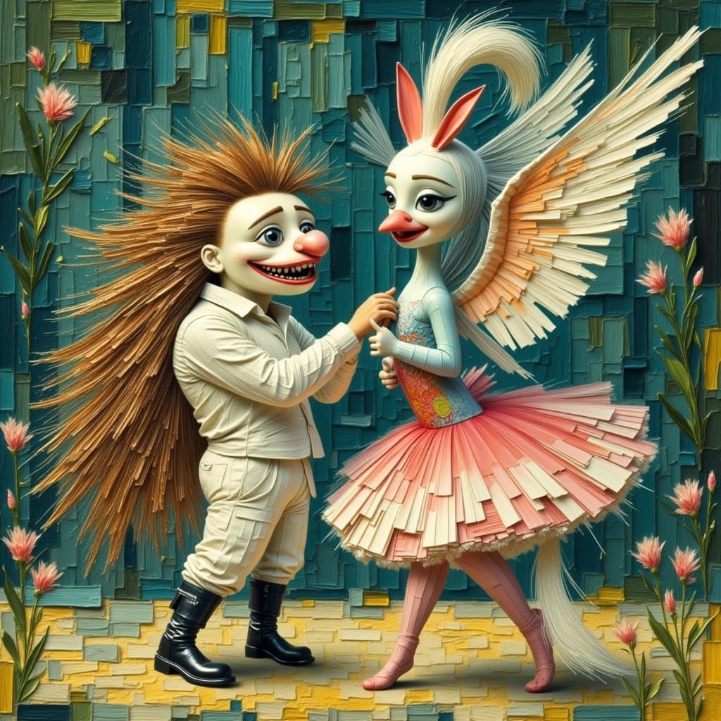 Man in Doorway with Vibrant, Textured Brushstroke Face