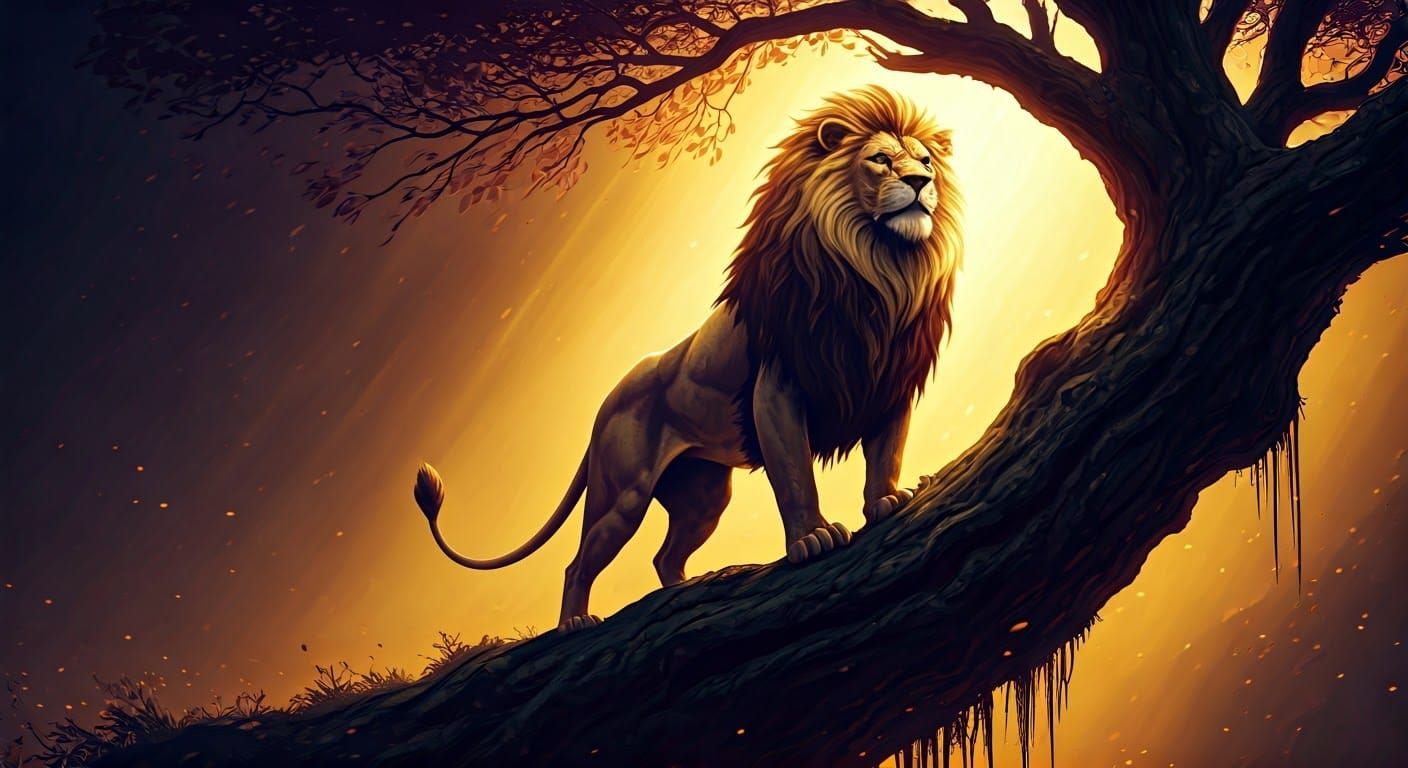 Majestic Lion King in Dark Fantasy Realm