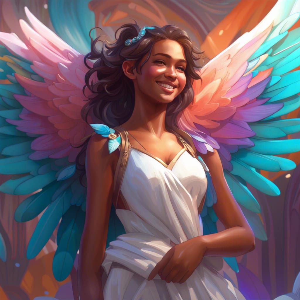 Girl with Colorful Wings: Hyperdetailed Fantasy Art