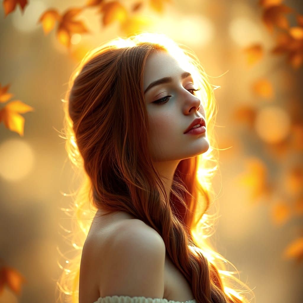 Serene Portrait in Autumn Dreamscapes with Auburn Hair