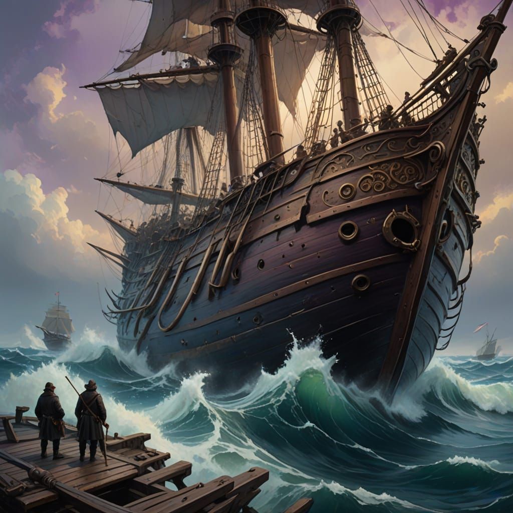 Surreal Whaling Ship in Dark Fantasy Style