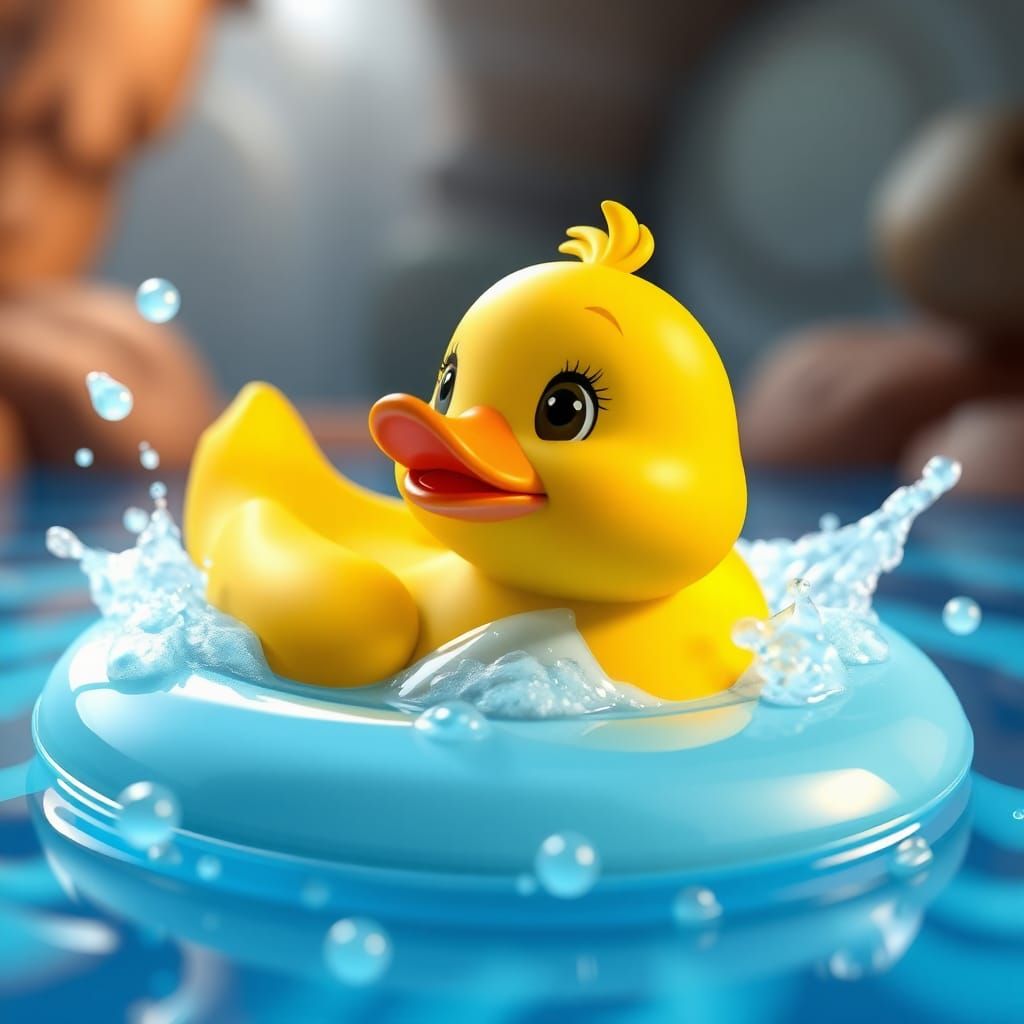 Yellow Rubber Duck Portrait in 3D Animation Style