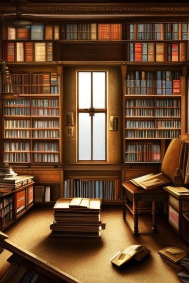 Cozy Vintage Bookshop Interior with Chesterfield Chair