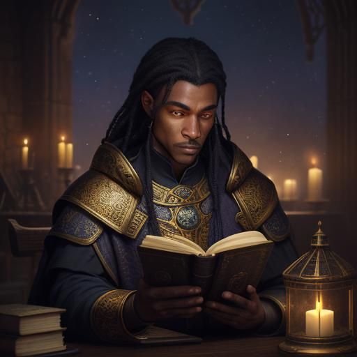 Medieval African Scholar Studying at Night: Fantasy Art