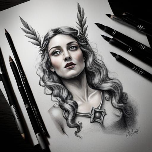 Hyperrealistic Charcoal Illustration of Greek Goddess Nyx