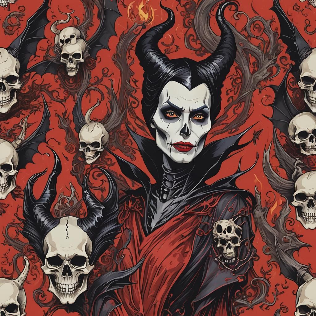 Maleficent with Fire and Bats Digital Art