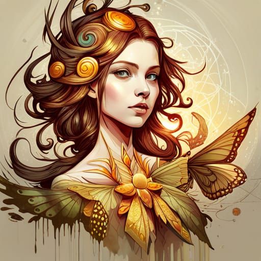 Intricate Butterfly Princess Digital Painting