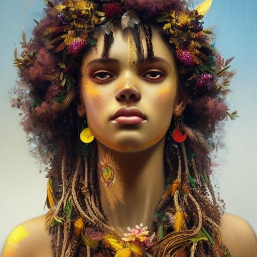 Brazilian Beauty: Tribal Goddess in Art Nouveau Style