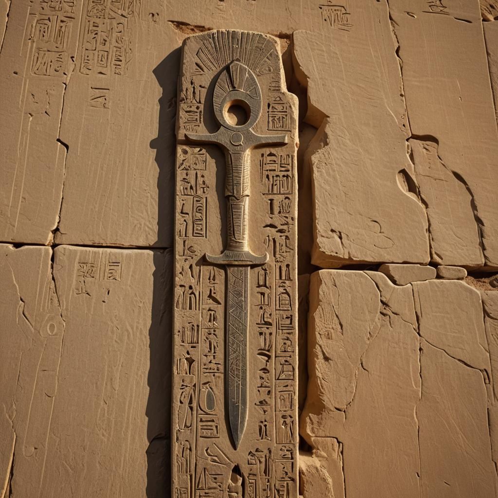 Sacred Khopesh Sword in Egyptian Hieroglyphic Style