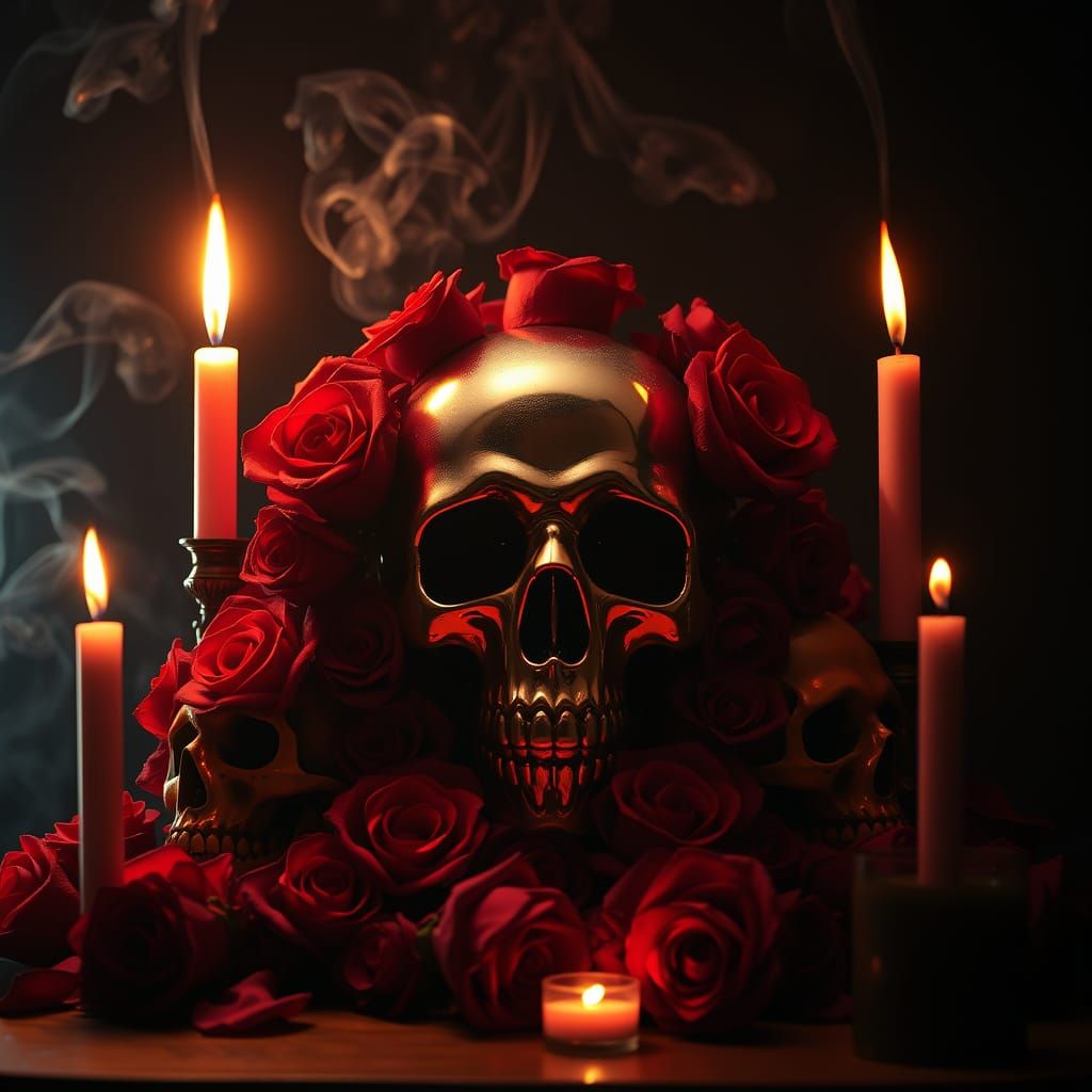 Macabre Assembly of Skulls in Dimly Lit Setting