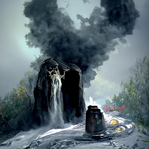 Spooky Witch's Cauldron in Fog: Oil Painting