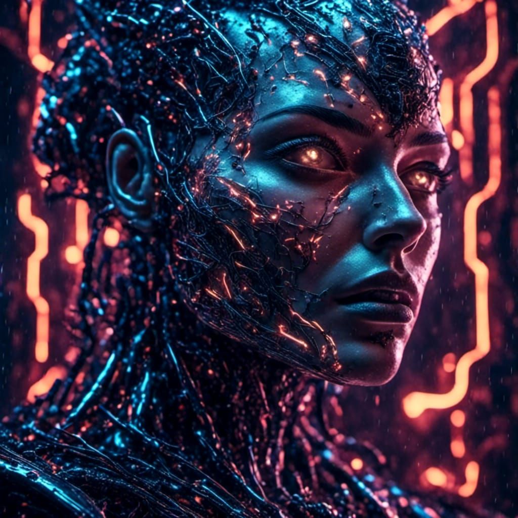 Cyberpunk Cyborg Brain in Retro Sci-Fi Style