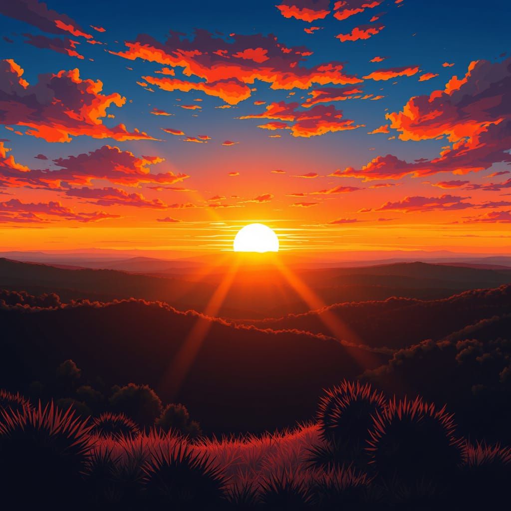 Anime Sunrise Landscape in Studio Trigger Style